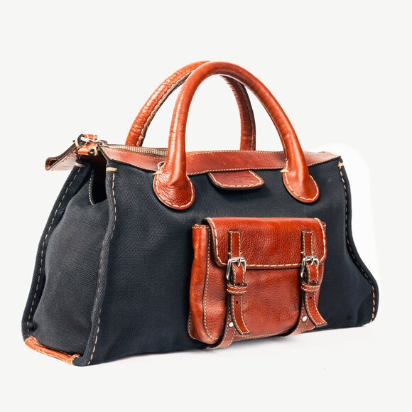 Chloe Edith Navy Canvas & Leather Trim Tote - Picture 2 of 15